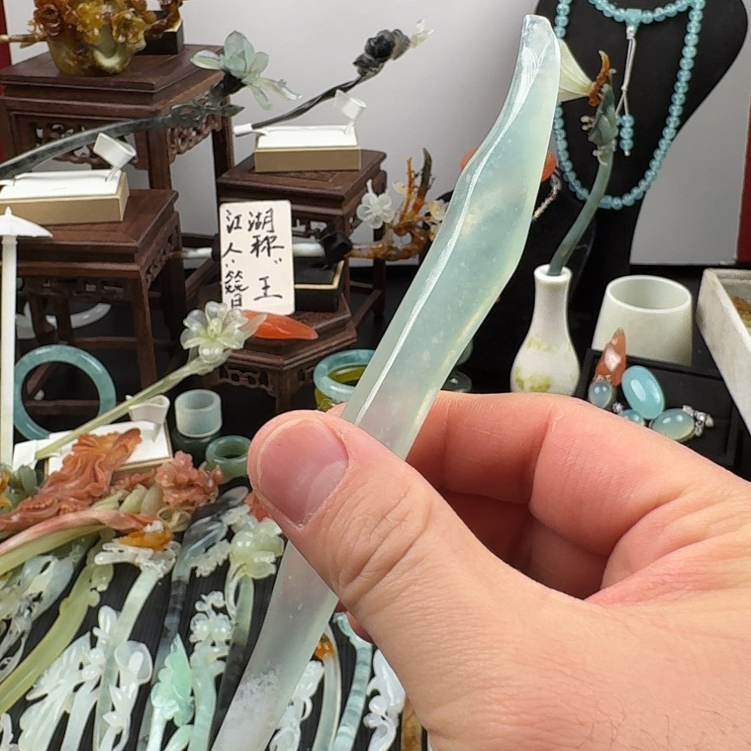 醉***蓉蛇纹石玉未镶嵌发饰