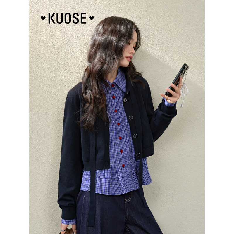 阔色miu系格子衬衫女2025秋季新款荷叶边衬衣上衣KSL2501004