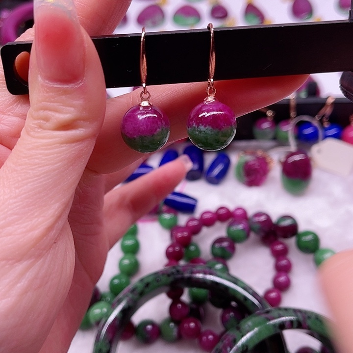 红宝石耳钩银S925镶嵌