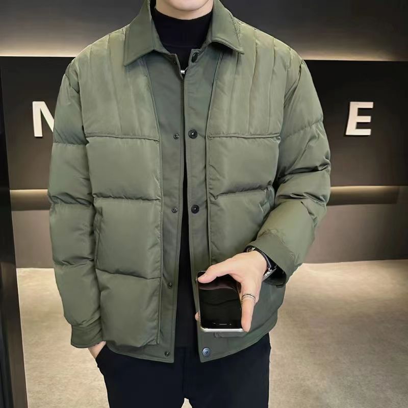 100g以下新品工装男士翻领拼接设计假两件羽绒服冬季保暖外套韩版