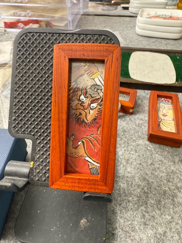 纯朱砂手绘文创钟馗钥匙扣相框，画芯2×6cm外观3.5×7.5cm