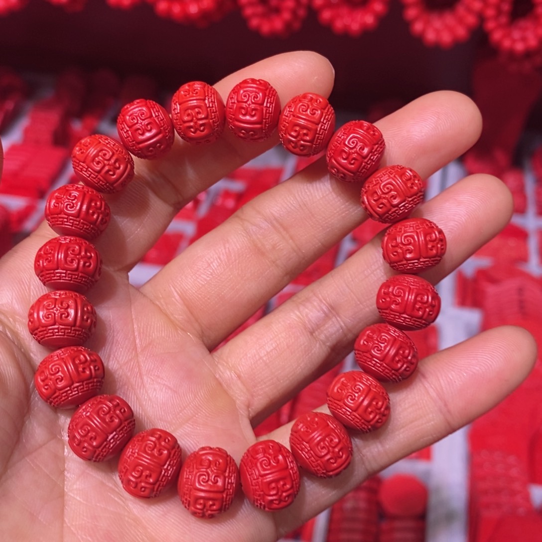 天然辰砂20颗回纹珠