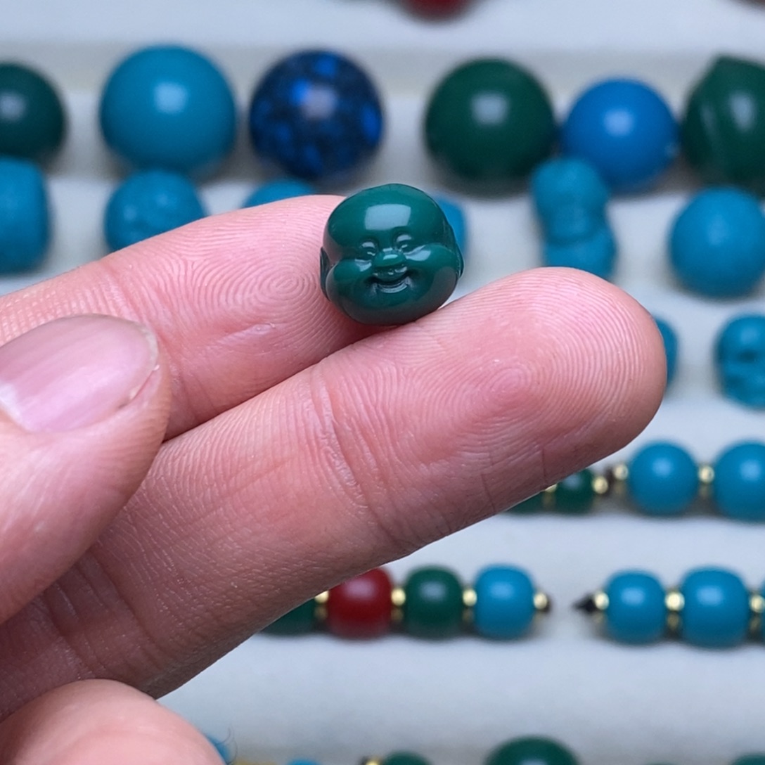 琉璃/树脂/塑料类老油绿弥勒头卡10+