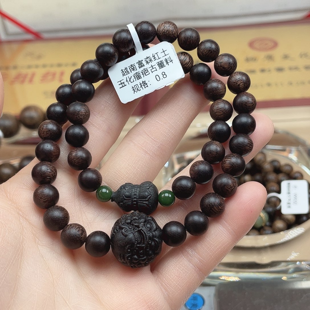 沉香手串越南富森红土玉化瘤疤