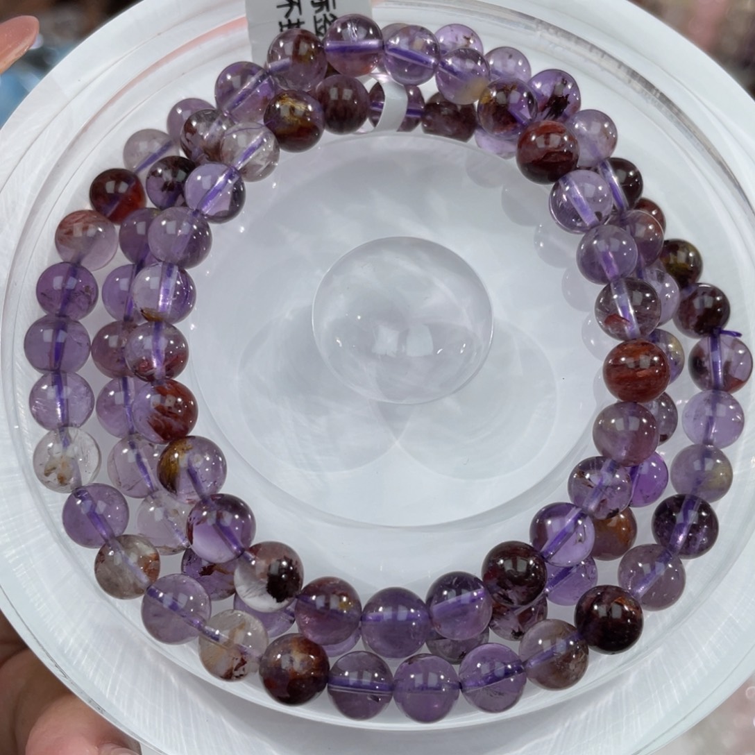 手串水晶未镶嵌015紫幽灵水晶三圈6m+