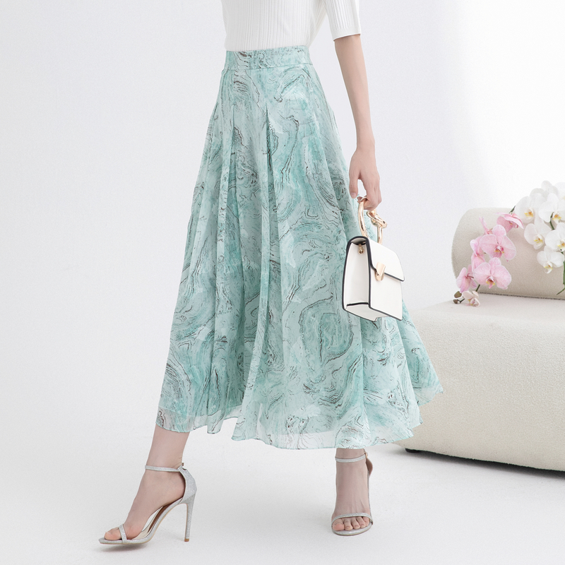 【粉丝专享】BuouBuou老钱风松弛感女装印花伞摆雪纺半身裙BJ3B204