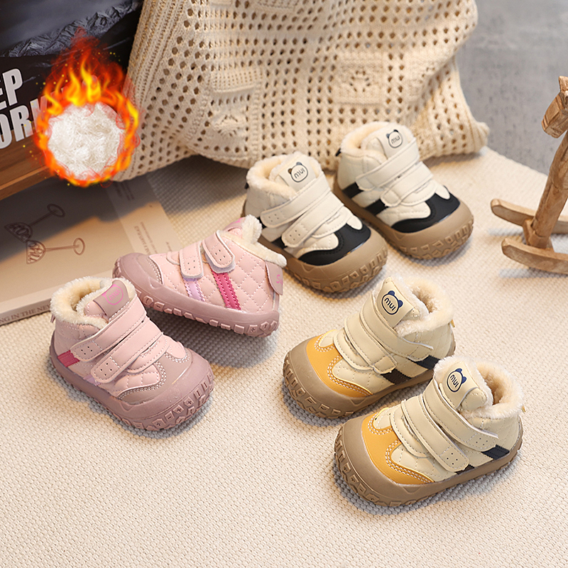 16-26码加绒保暖学步鞋男童休闲宝宝棉鞋软底拼色防滑女童运动鞋