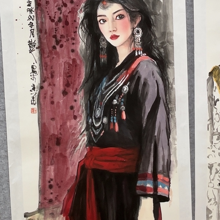 国画福***、花鸟的翅膀是一个巨大的蝴蝶结