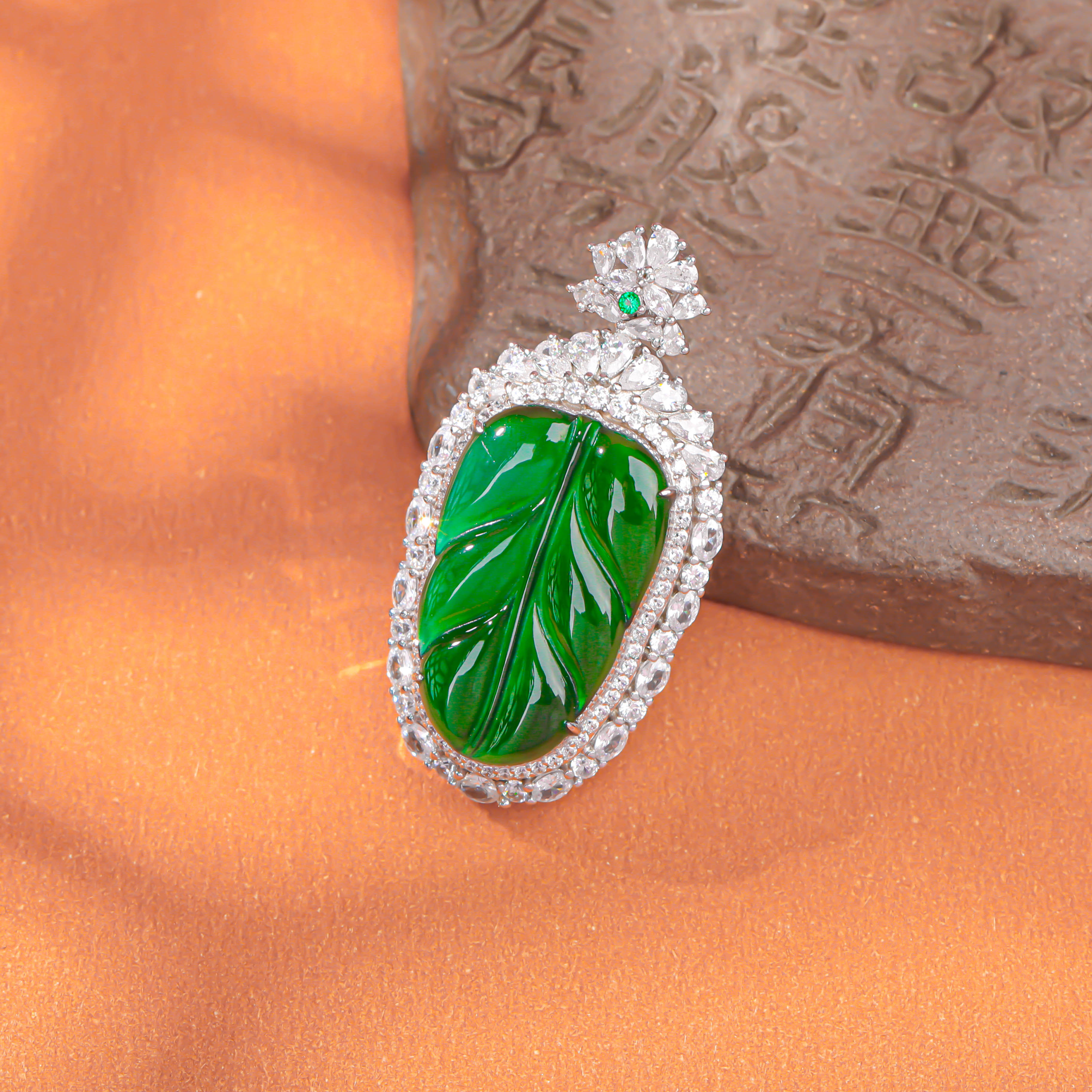 【传承翡翠】天然A货翡翠大叶子双盖吊坠多样性发不含链3