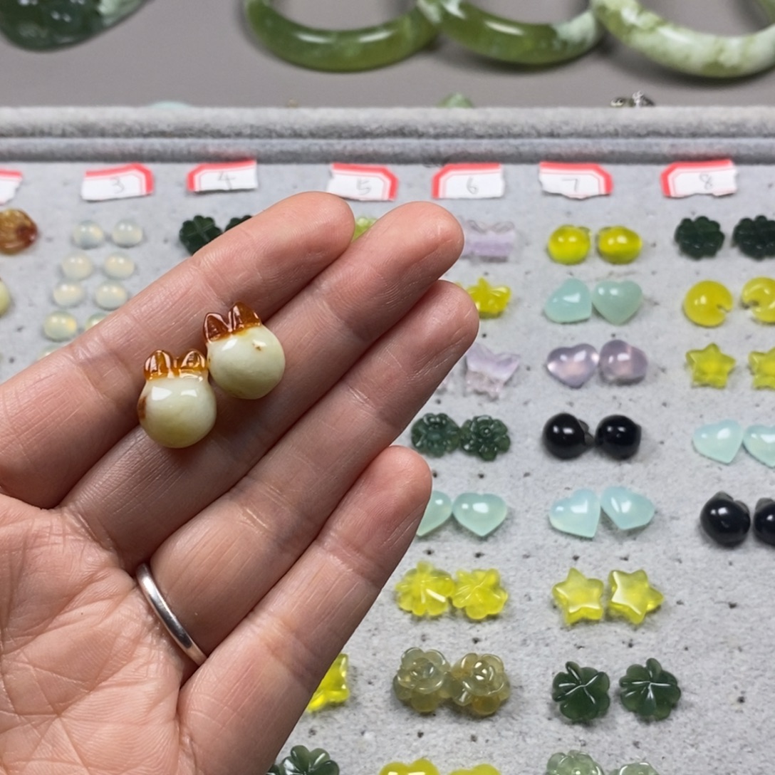 蛇纹石玉银S925镶嵌挂件耳饰