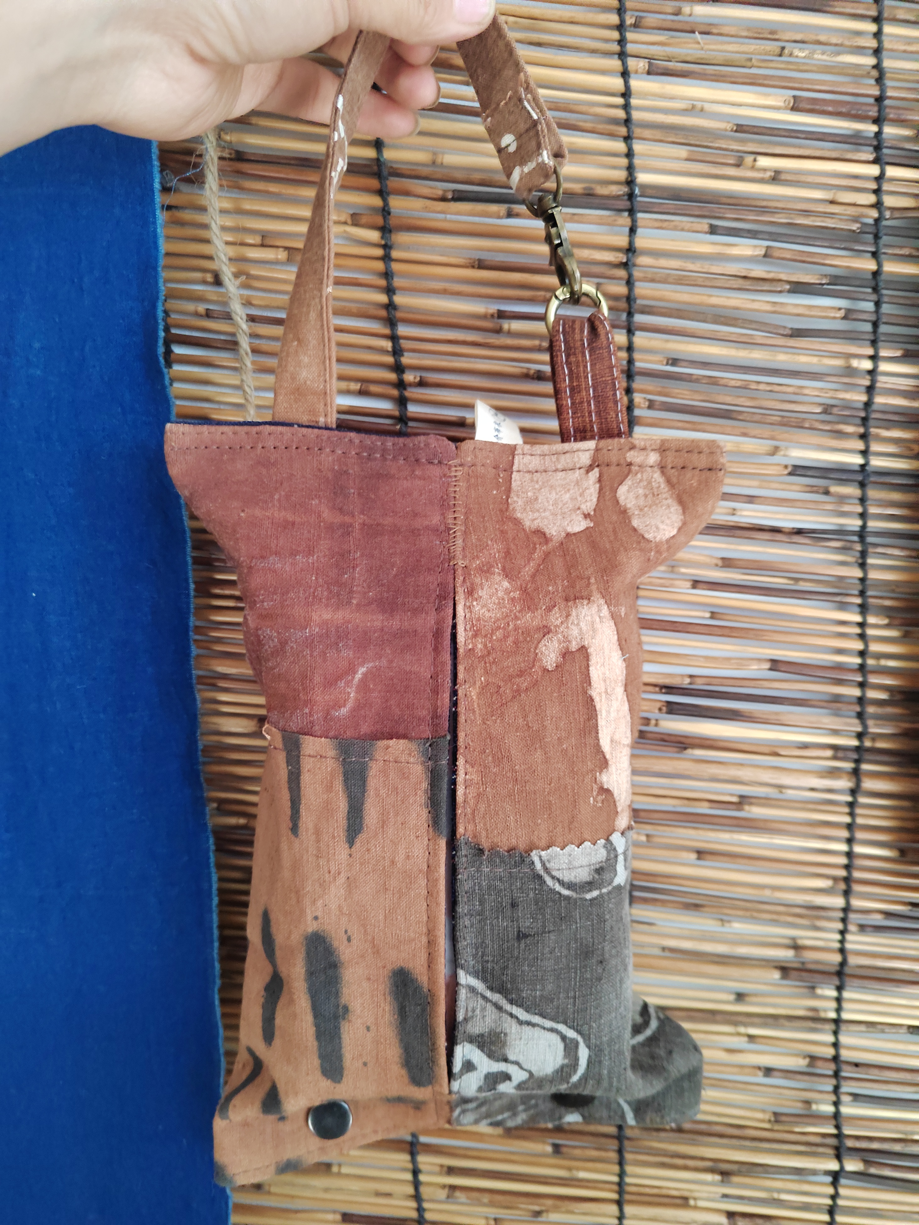 柿染拼布车挂抽纸盒，侘寂风，复古风。