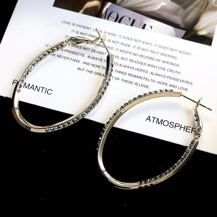 铜合金合成锆石耳饰 a714 a716 a717气质女神椭圆耳圈圈圈 45121