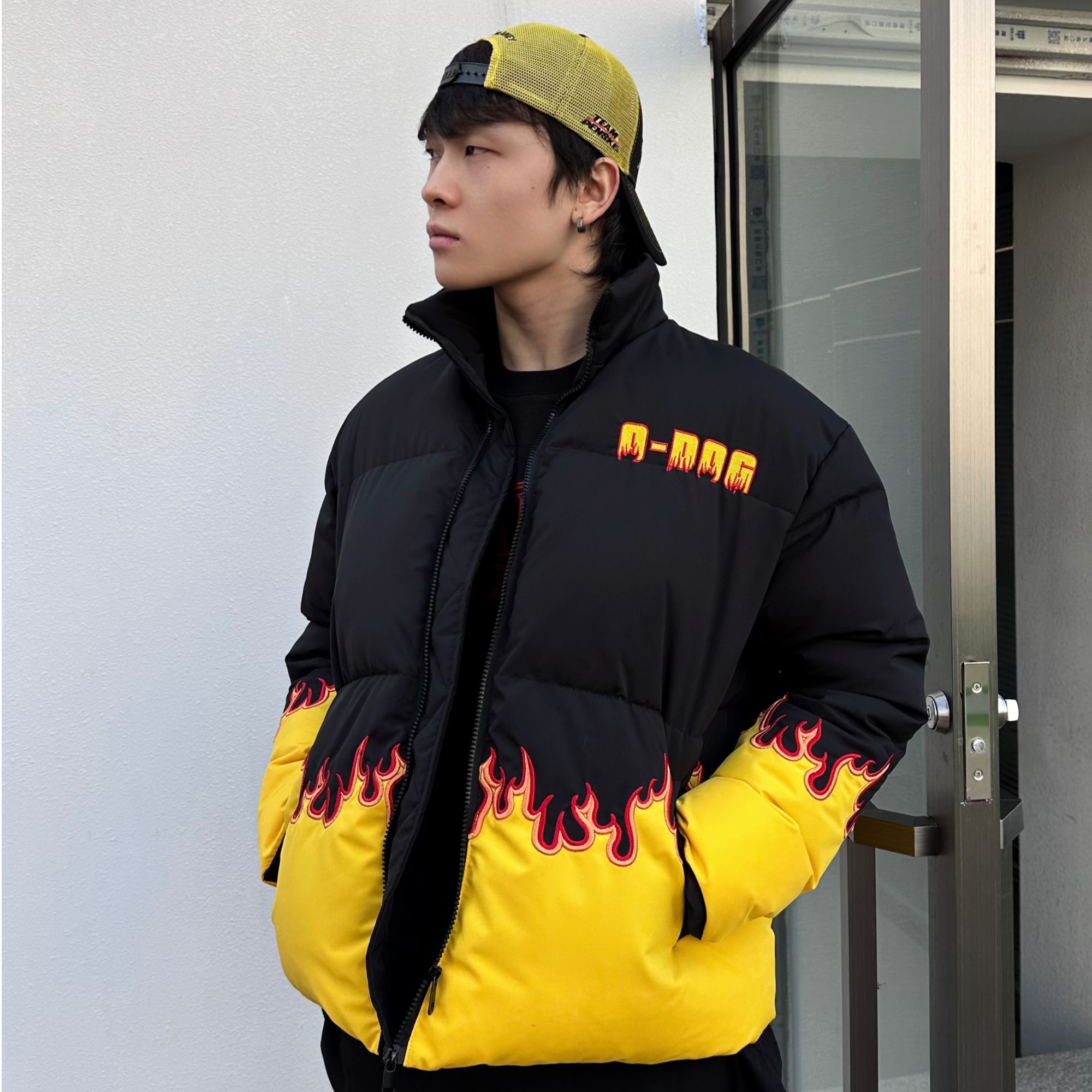 O-DOG 火焰棉服 保暖面包服odog舞者潮流美式复古情侣印花