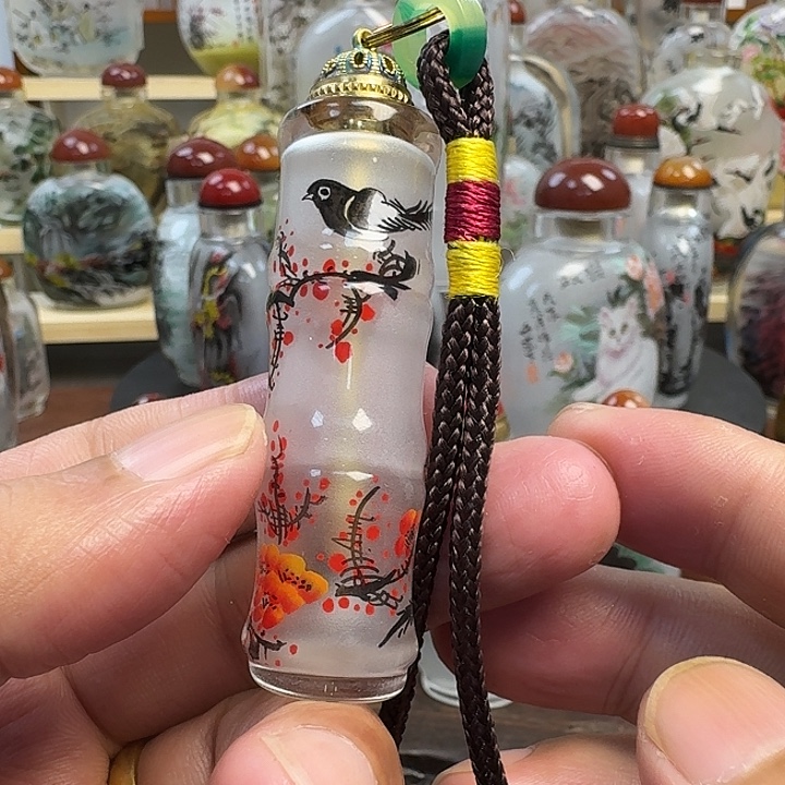 鼻烟壶内画手工绘制包邮红梅喜鹊