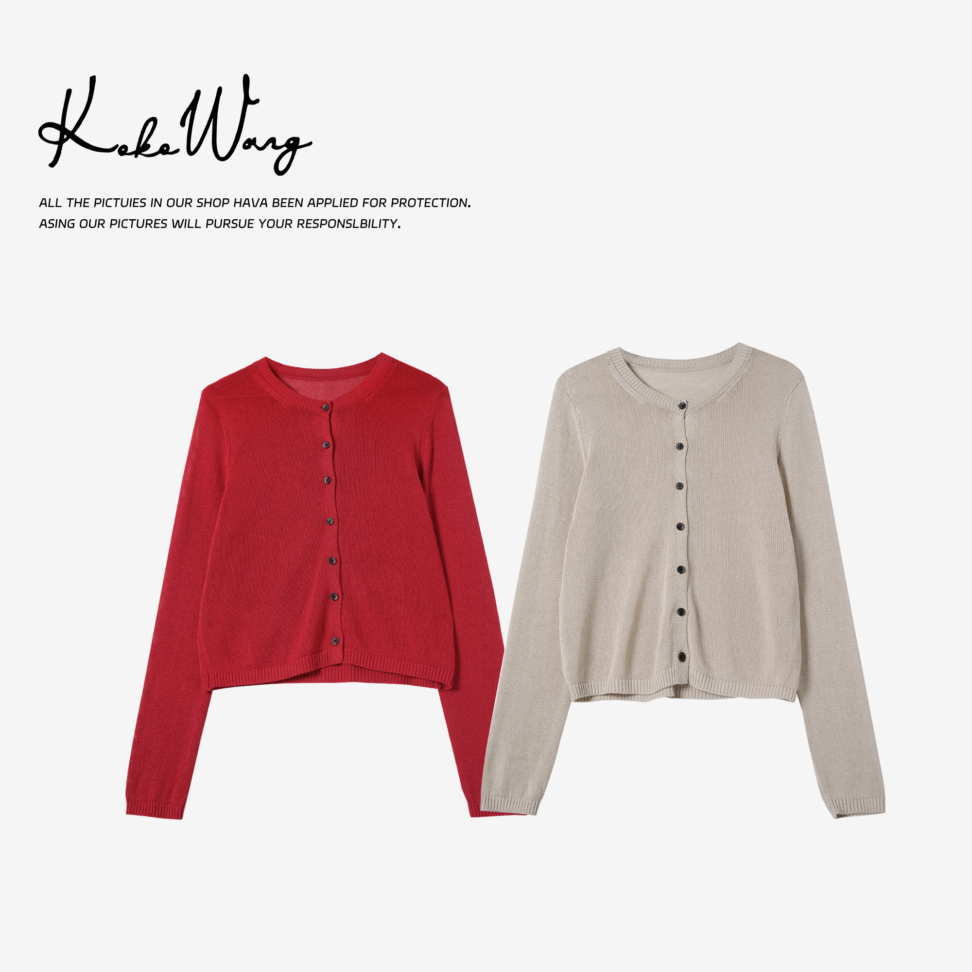 KOKO WANG夏季时尚天然和纸纱纯色百搭长袖针织开衫532285E25Z20