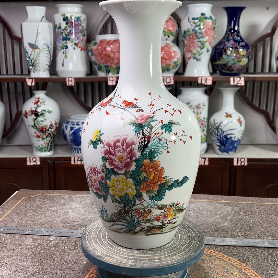 陶摆件景德镇陶瓷棒牡丹