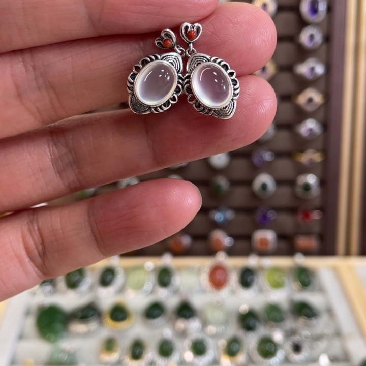 蛇纹石玉戒指银S925镶嵌