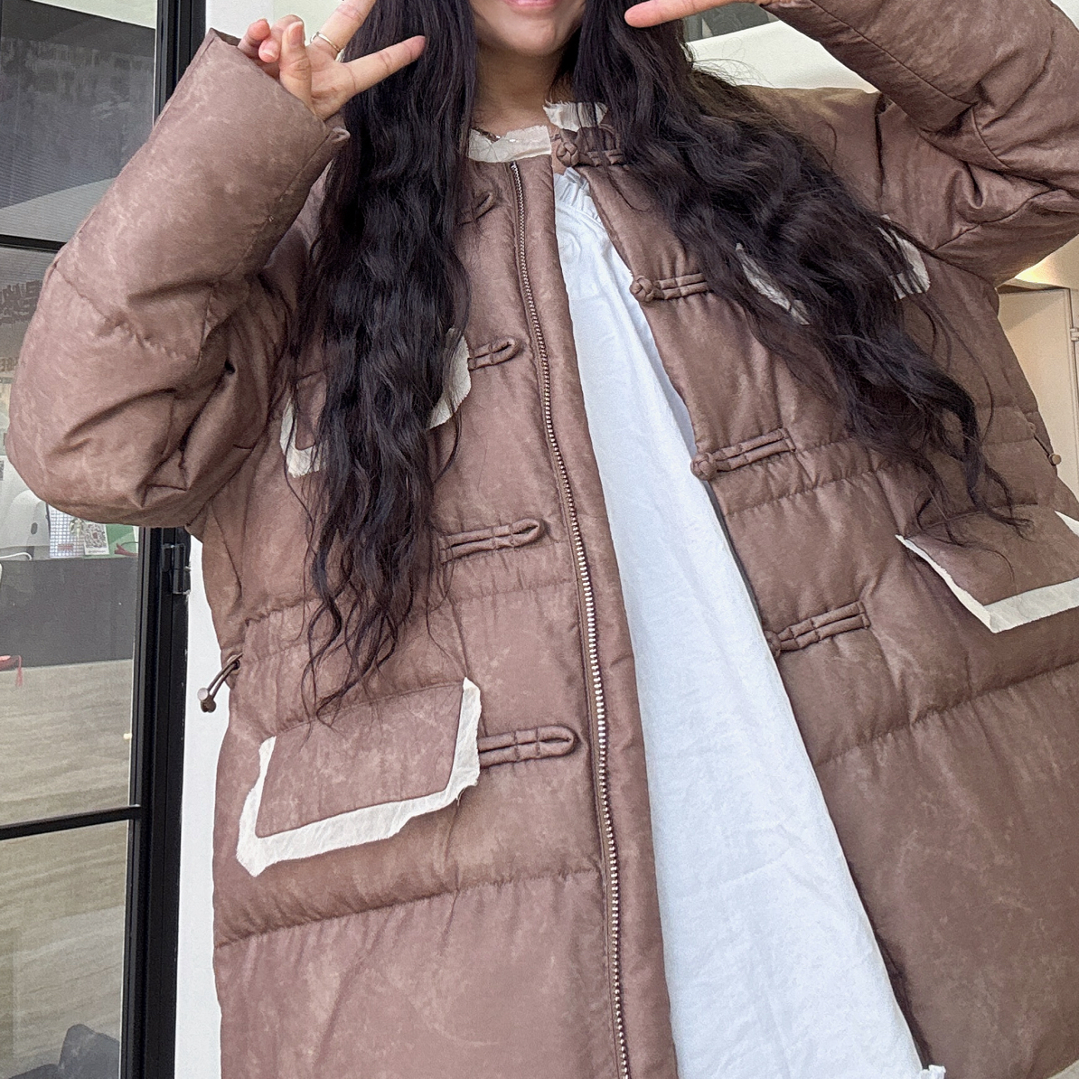 【周周家】冬季高货新中式盘扣保暖显瘦桑蚕丝鹅绒服外套女