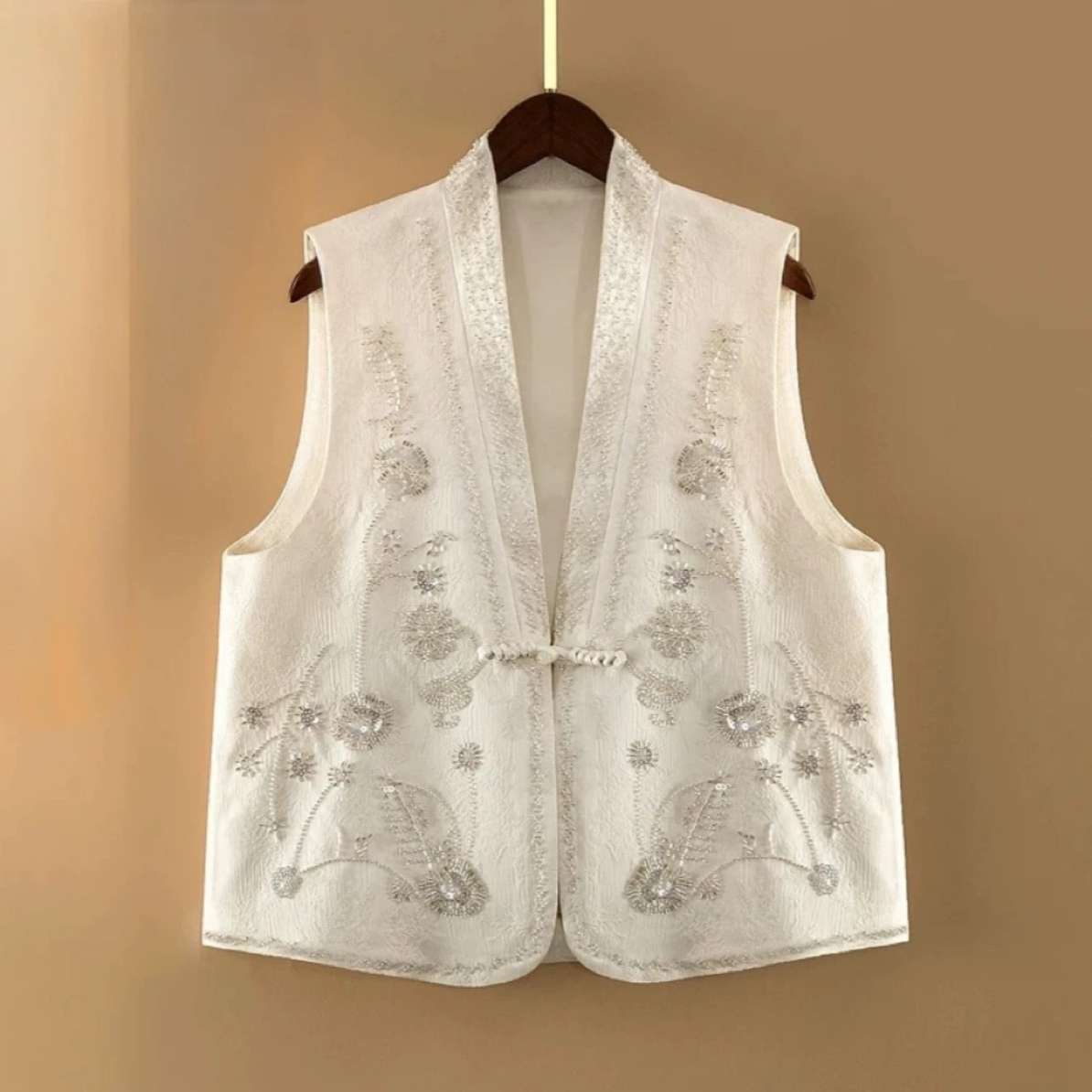 新中式国风钉珠刺绣马甲女盘扣无袖坎肩气质百搭上衣