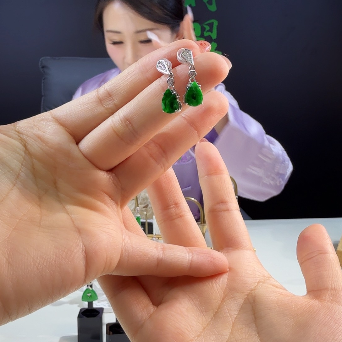 翡翠耳饰银S925镶嵌925镶嵌