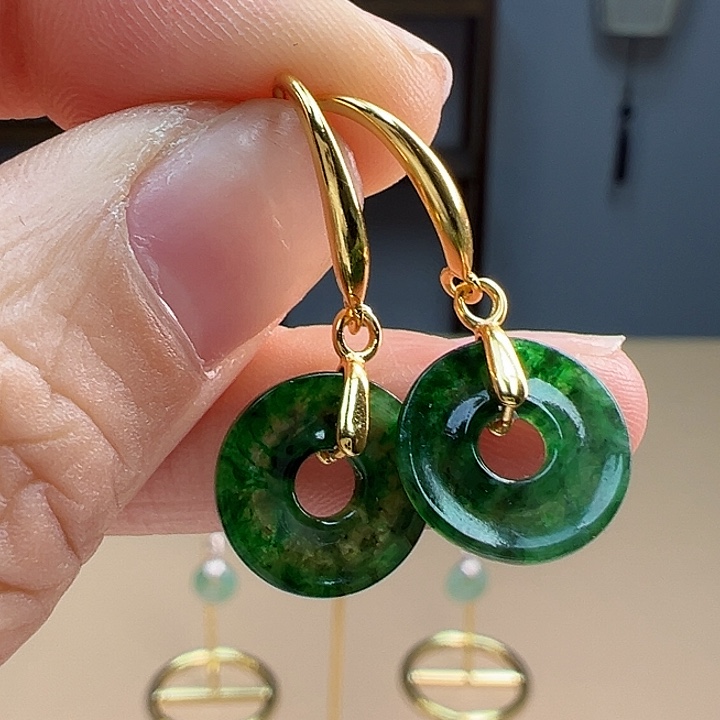 翡翠耳饰银S925镶嵌耳饰