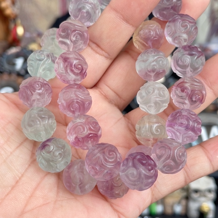 手串未镶嵌萤石13.5mm+彩萤石回纹手串多样性发其一