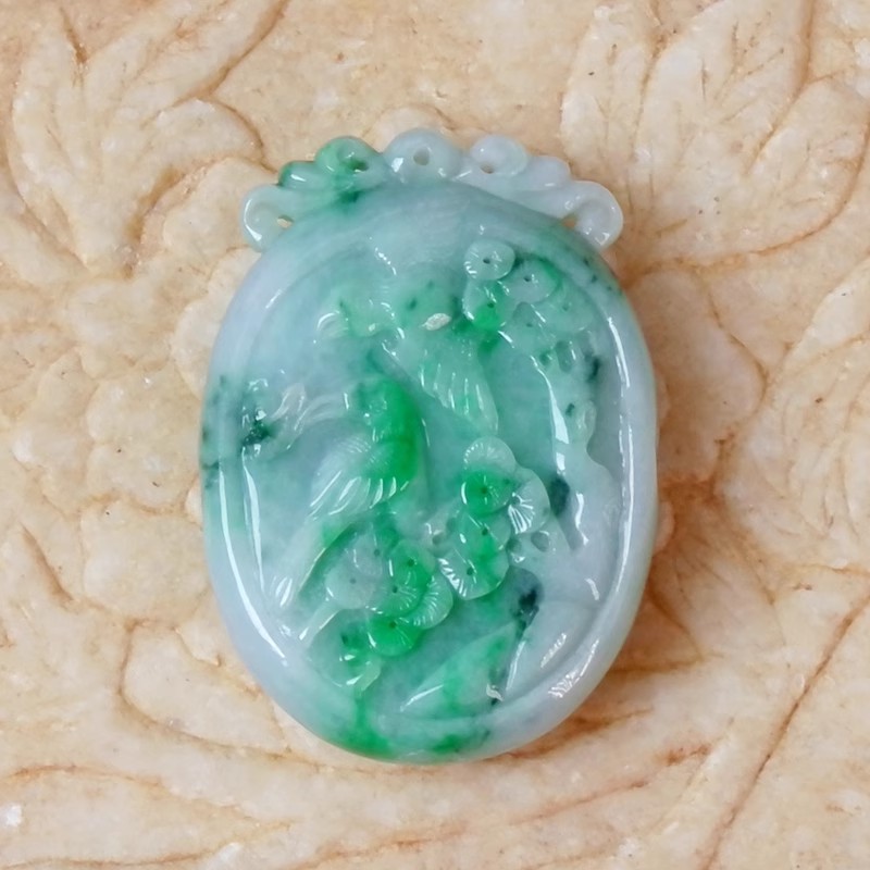 翠=眉9002天然A货缅甸老坑翡翠喜鹊登梅香囊吊坠正阳绿冰糯种挂件