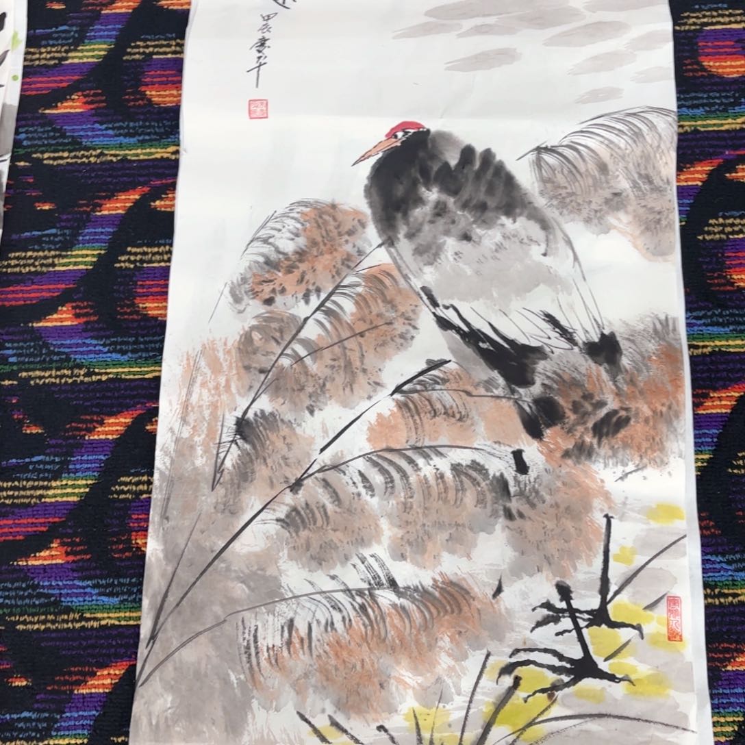 国画朱庆平三尺花鸟朱
