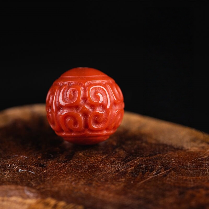 川料瓦西柿子红南红玛瑙雕刻9-10mm回纹珠配饰单株 拍一发一