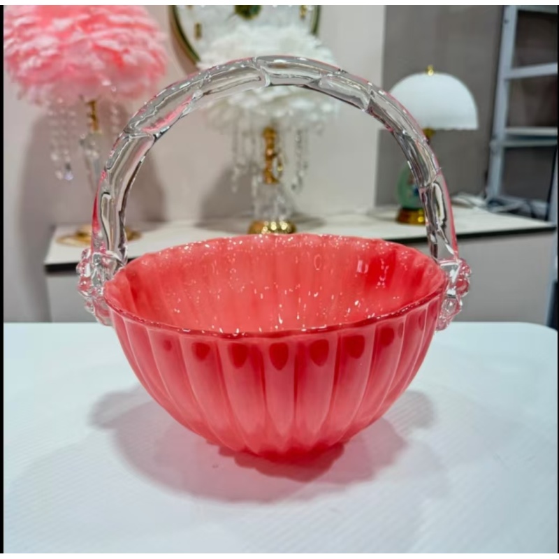 孤品粉色提篮花瓶