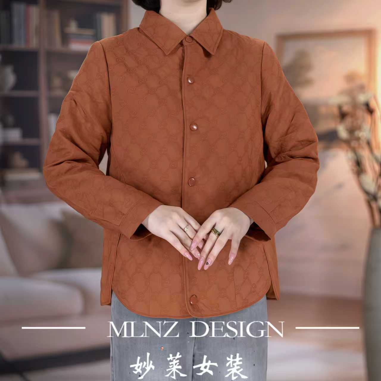 【妙莱  可可豆】秋冬保暖轻便提花外套女高品质短款防风时尚