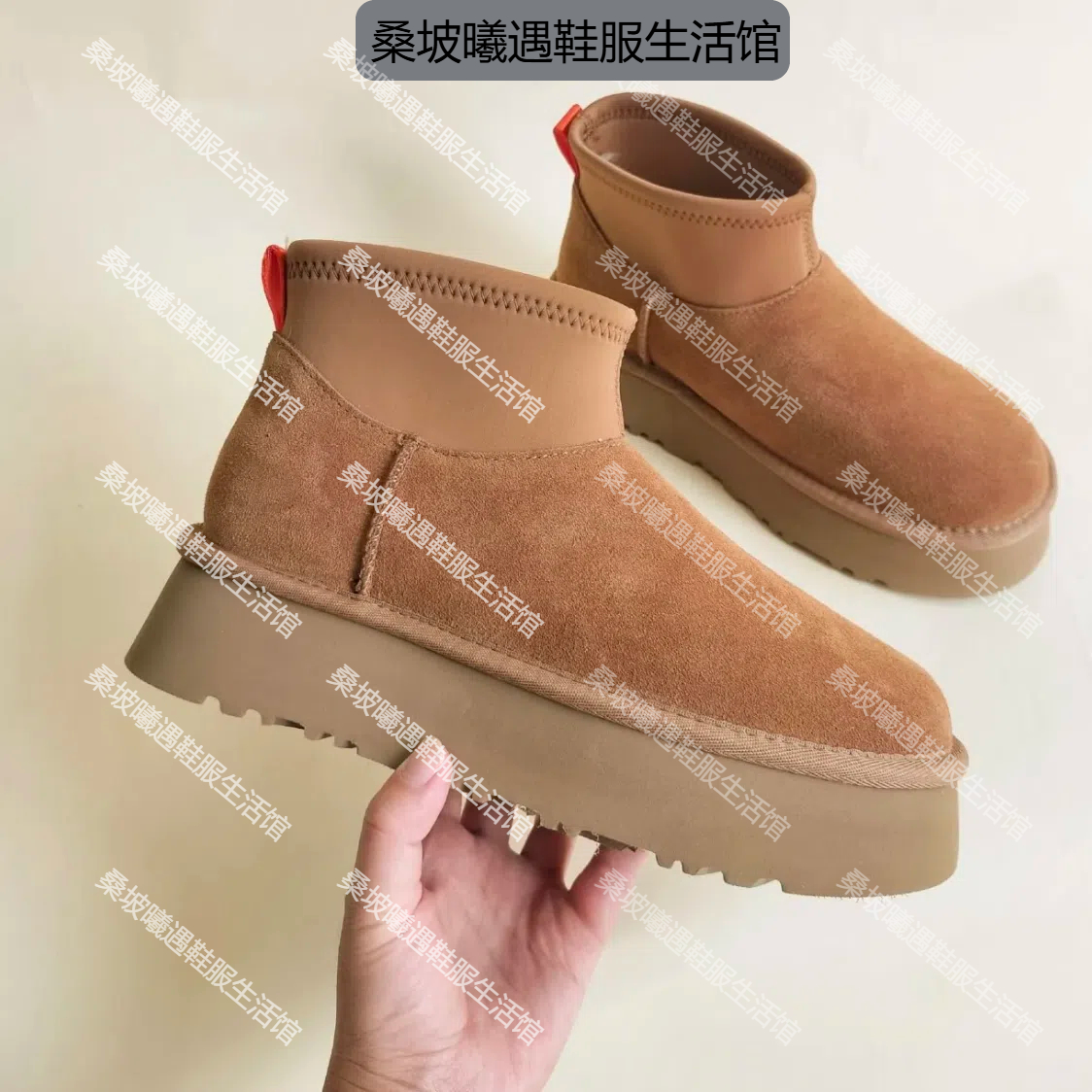 【皮毛一体】桑坡厚底迪普雪地靴时尚真皮外穿加绒保暖冬季百搭