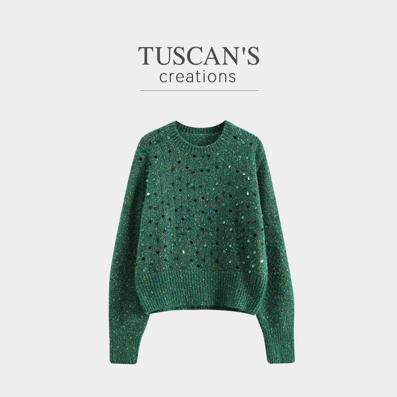 TUSCAN'S CREATIONS秋冬时尚镂空圆领宽松毛针织衫长袖女时代双鱼