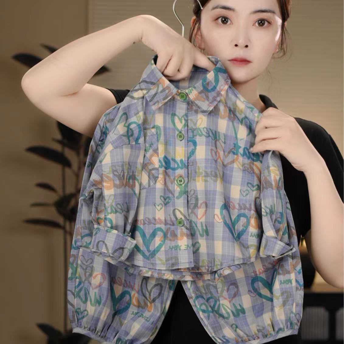 【现货爱心衬衫1】2025春季新品萌娃穿搭袖男童女童儿童套装25585