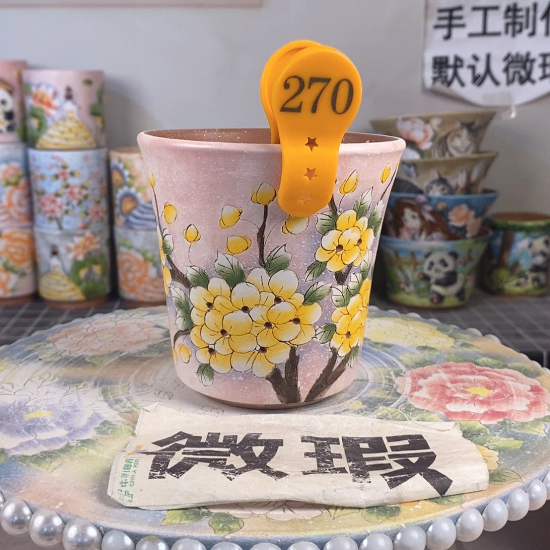 紫砂花盆红陶手绘花盆