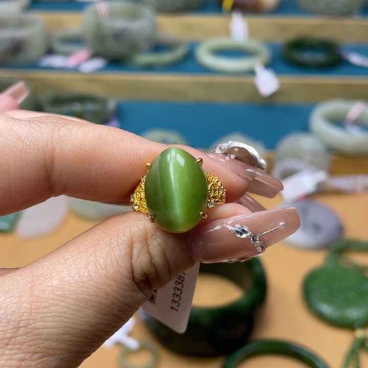 和田玉戒指银S925镶嵌