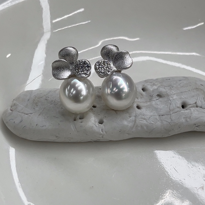 银S925镶嵌耳饰海水珍珠8-9mm