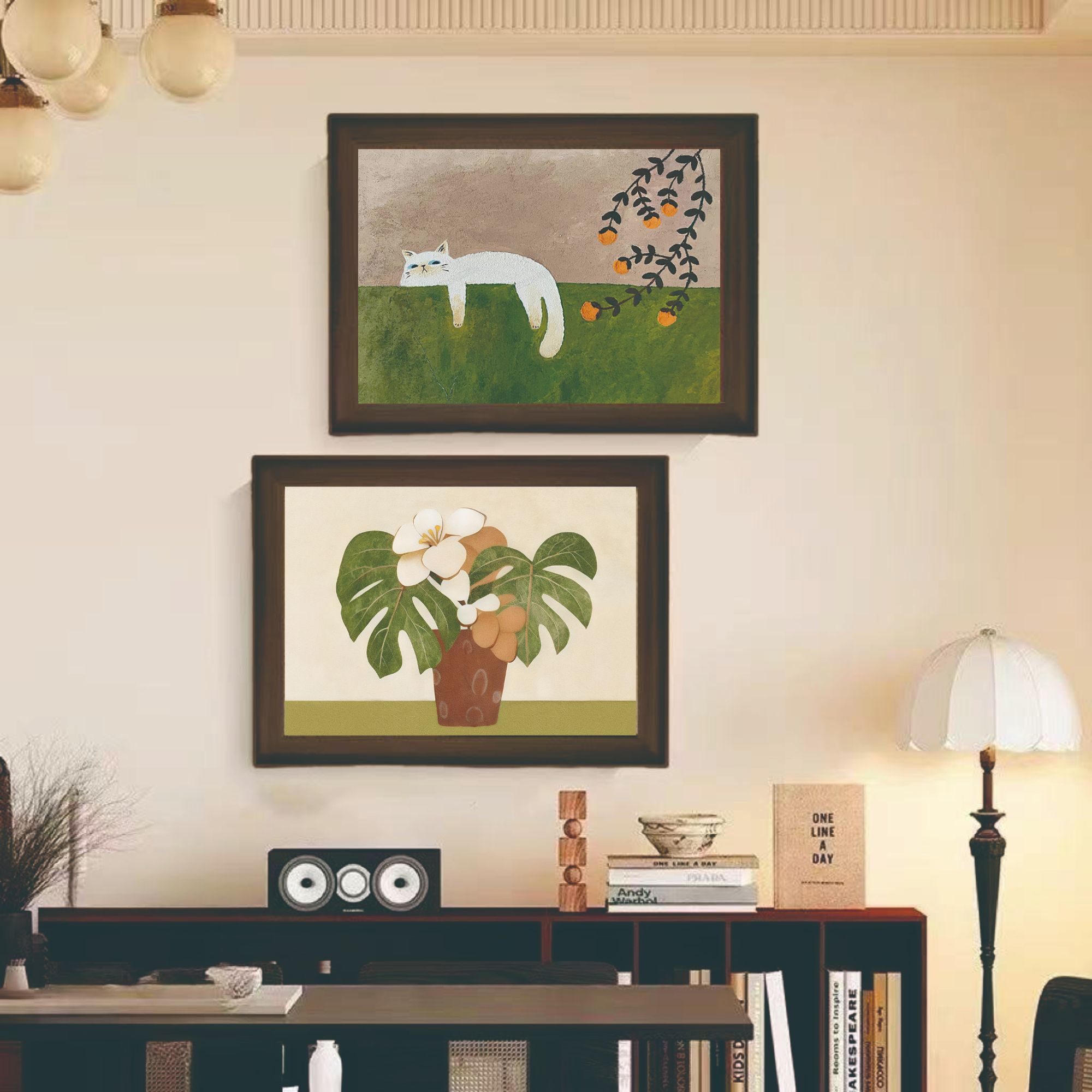 法式风喵趣横生绿植花卉装饰画适合客厅卧室餐厅玄关EC01