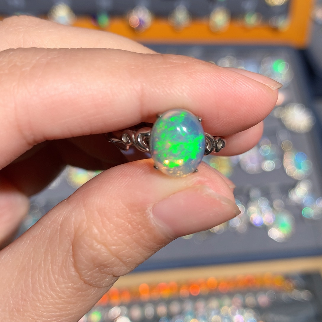 银S925镶嵌欧泊欧泊戒指y