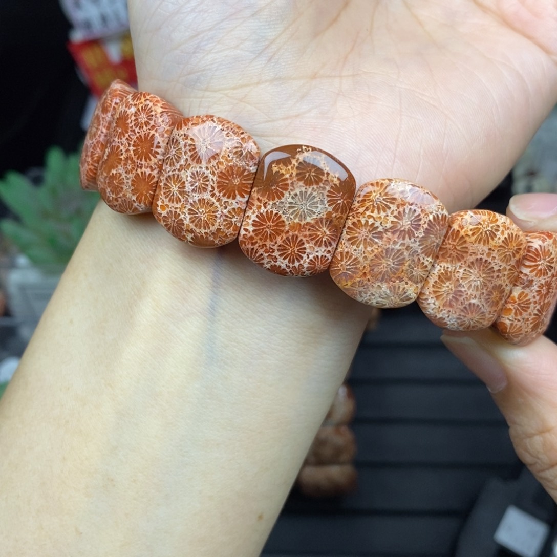 硅化玉未镶嵌手链13老料全彩雏菊满花