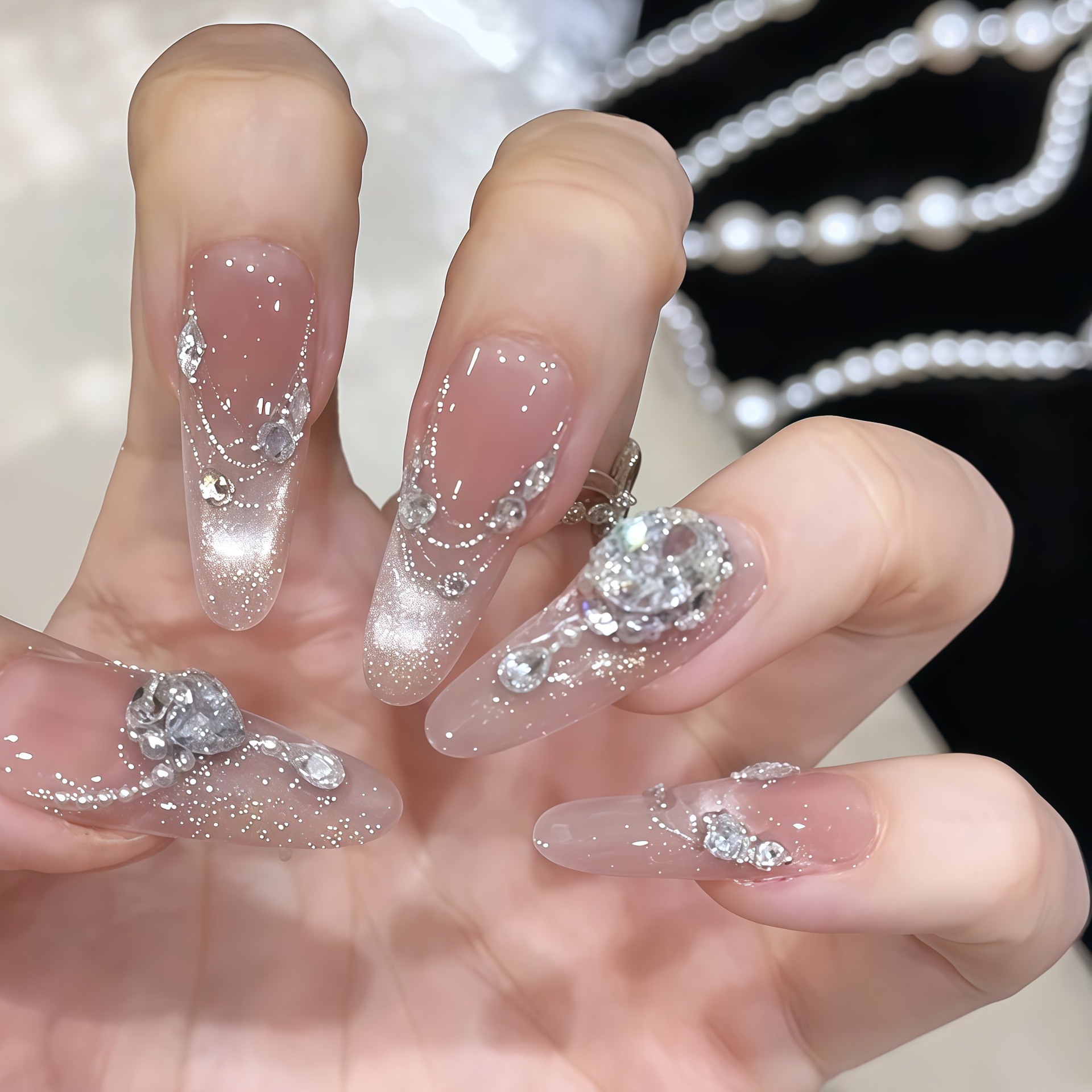 【凝脂玉露】显白猫眼长款气质高级感美甲穿戴式手工