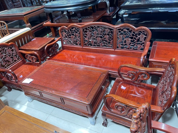 缅花独板实木沙发6件套