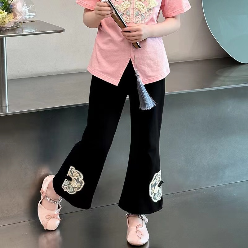 女童2025夏季新款新中式国风微喇裤B1134