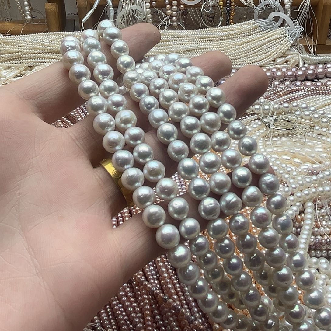 破***蝶淡水珍珠未镶嵌半成品白圆巴55厘米成品s元宝扣