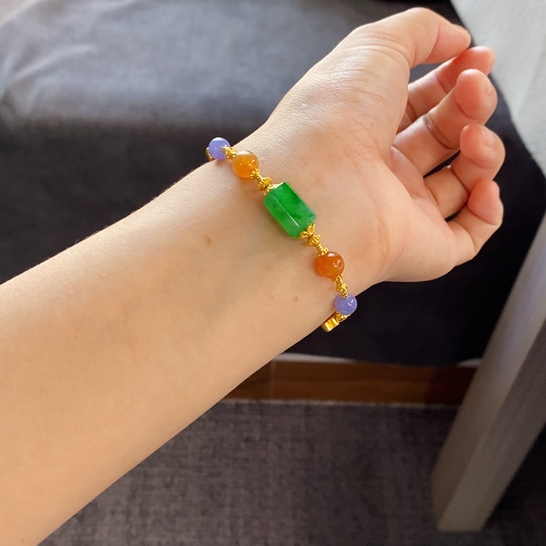 翡翠手链足金镶嵌盘缠手串