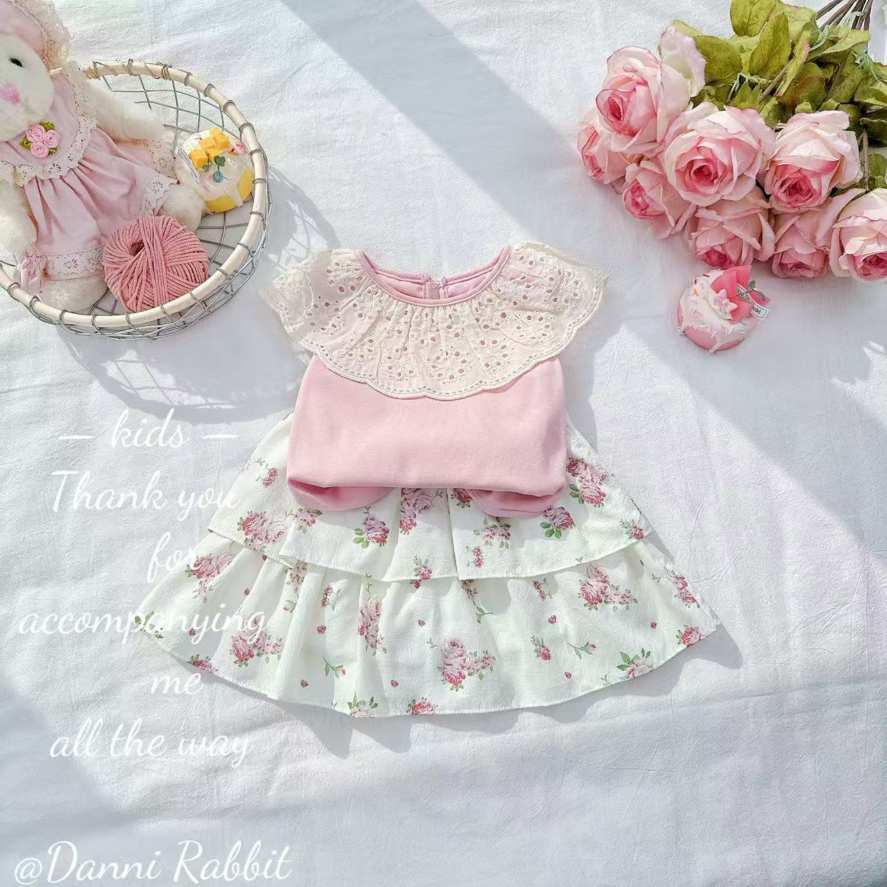 夏季新款ins风小法式甜美可爱玫瑰花苞两件套 D-AB298