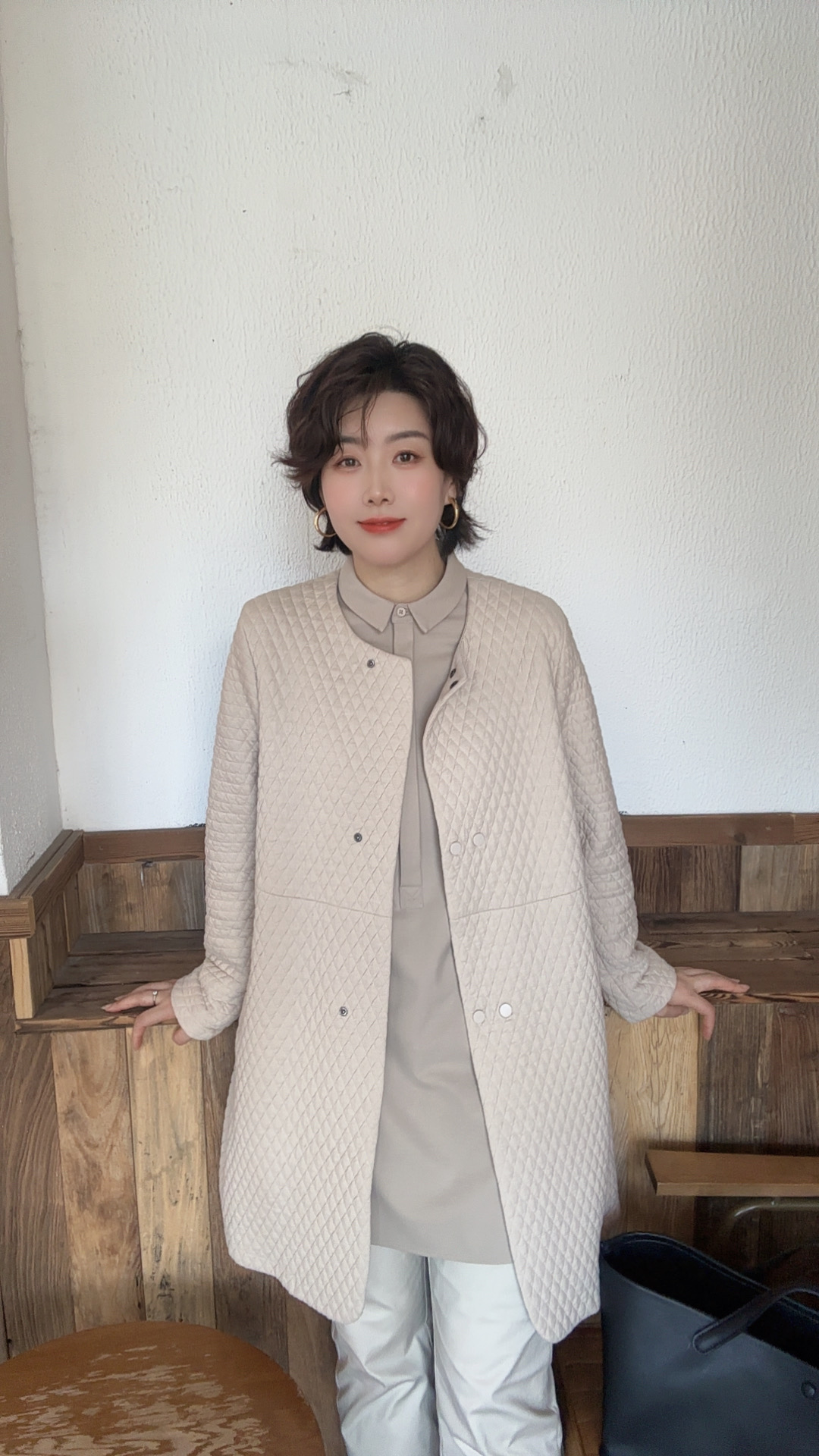 秋冬季新款330g提花夹丝菱形格棉显瘦气质圆领双排扣棉服【7282】