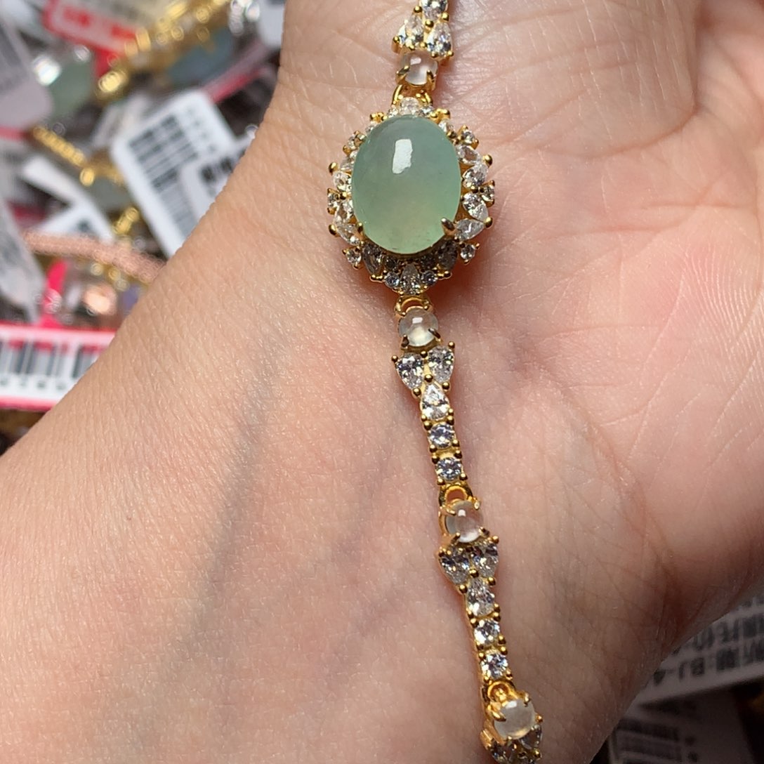 翡翠戒指银S925镶嵌天然翡翠手链