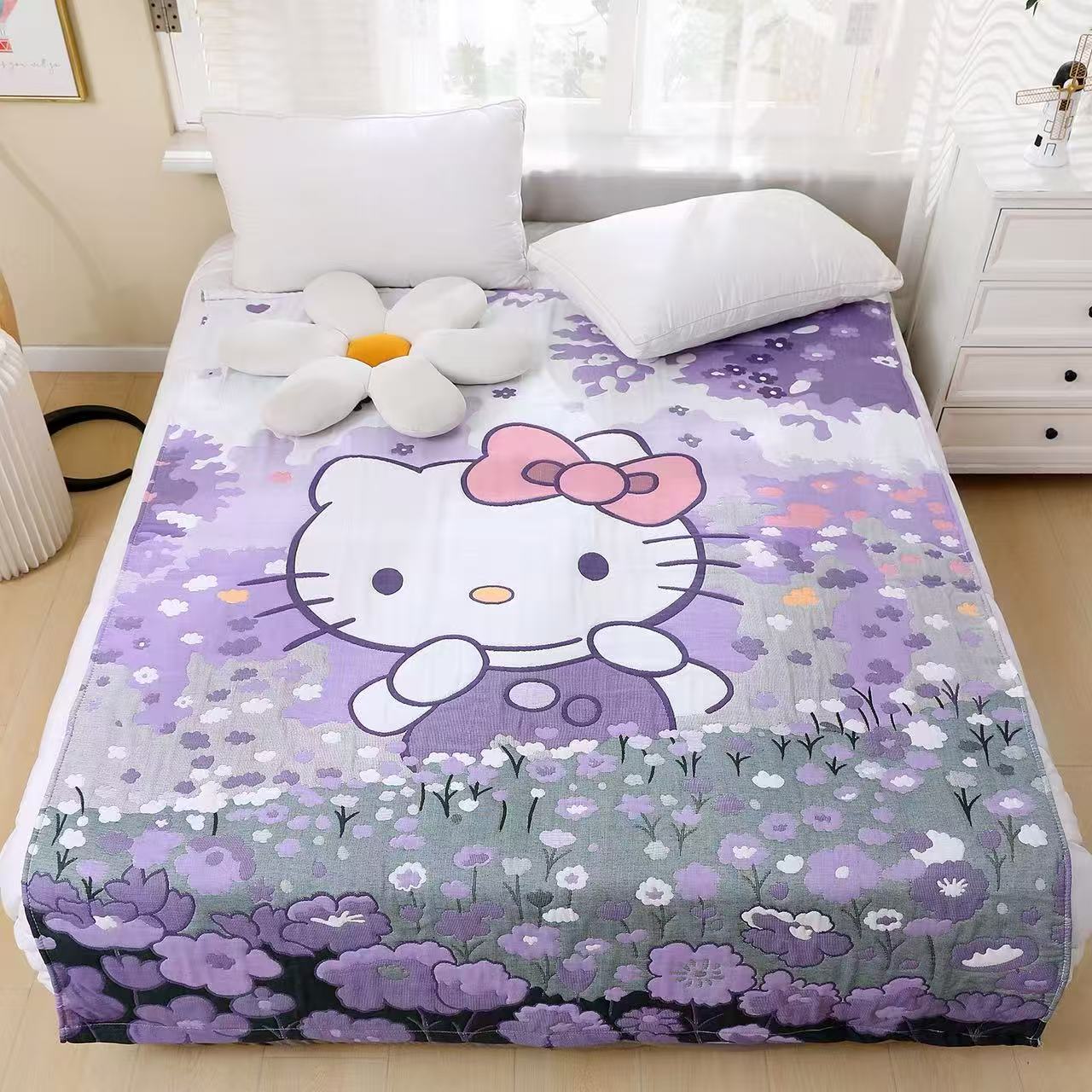 【花园凯蒂】150*200cm亲肤可爱卡通柔软纱布春秋夏泡芙被XH