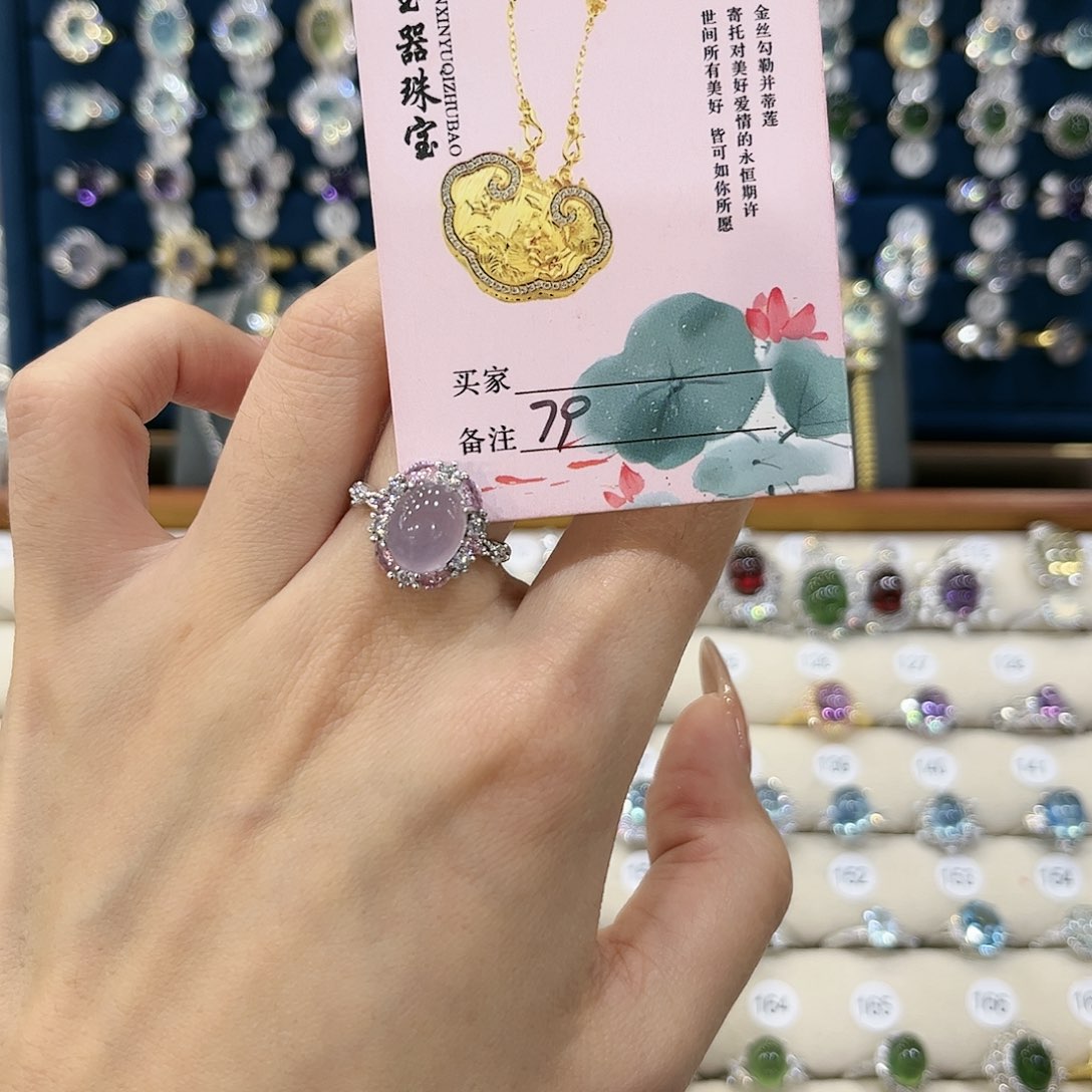 萤石女款银S925镶嵌小*崽戒指79